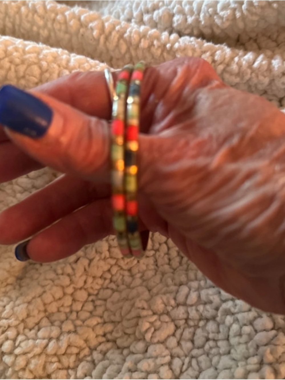 Colorful Beaded Double Bangle Bracelet - Pink & Green